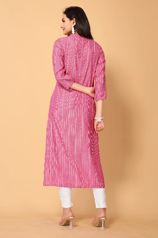 Traditional Function Wear Poly Cotton Readymade Kurti, Pink-4.webp